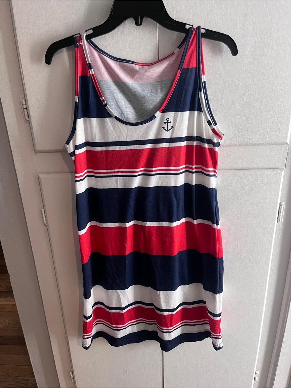 Nautical Striped Tank Dress with Anchor Detail - Red, Navy & White - size M